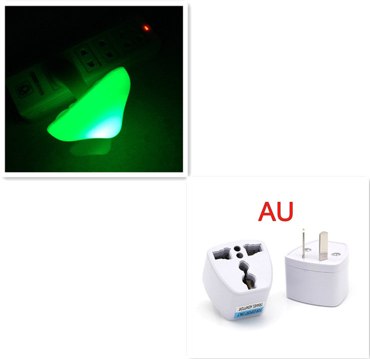 Mushroom night light wall plug lamp with green glowing mushroom head, white adapter