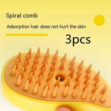 Yellow spiral pet grooming comb with amber bristles, 3pcs