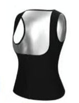 White-and-black corset-style sweat vest with curved neckline cutouts