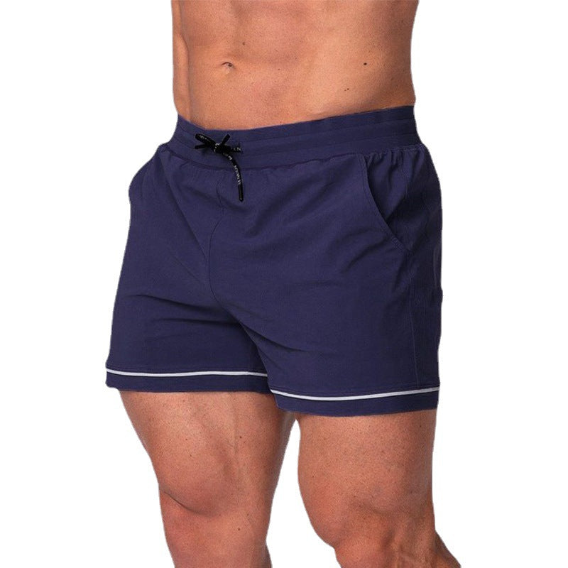 Quick-drying sport running shorts in navy blue, elastic waistband with drawstring