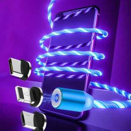 Multicolor glowing magnetic charging cable with attached phone connectors
