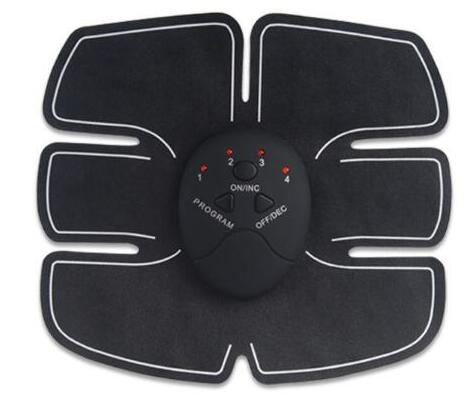 EMS abs muscle trainer electrode pad with central controller and orange indicator lights