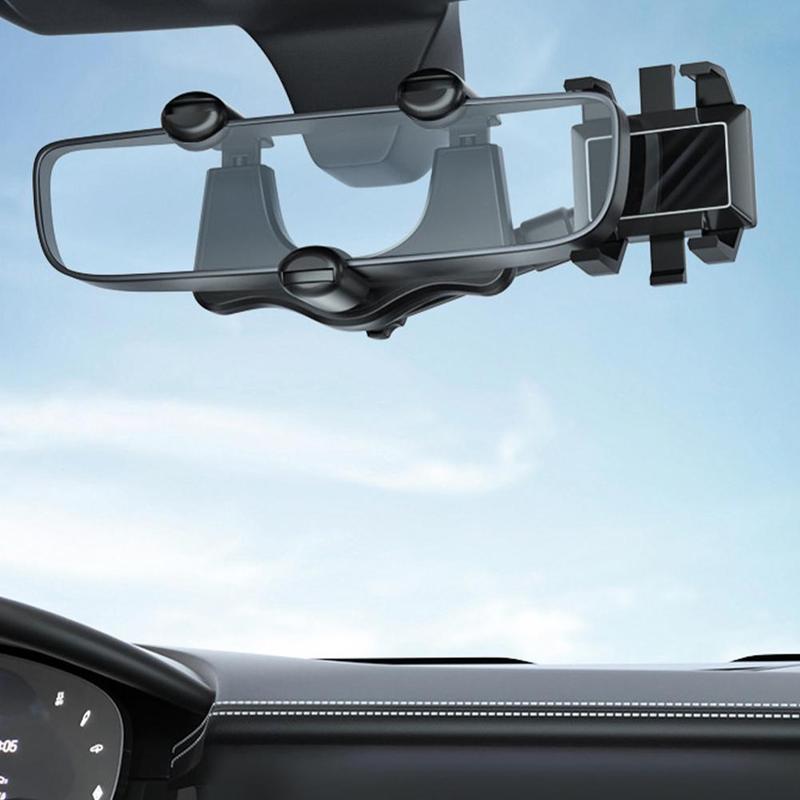 Black rearview mirror phone holder adapter frame attached to mirror