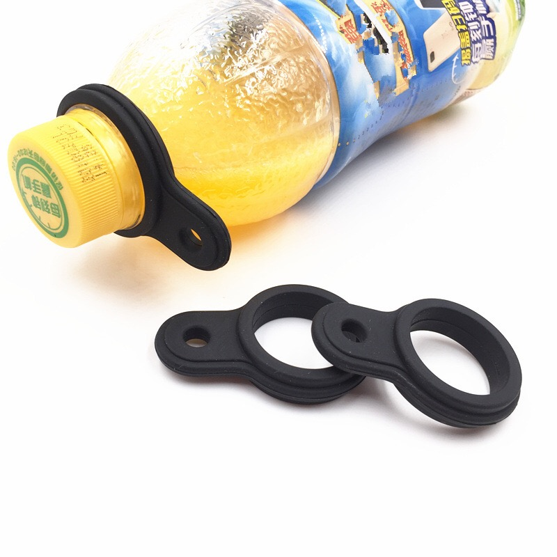 Black water bottle buckle strap with loop, attached to a bottle neck