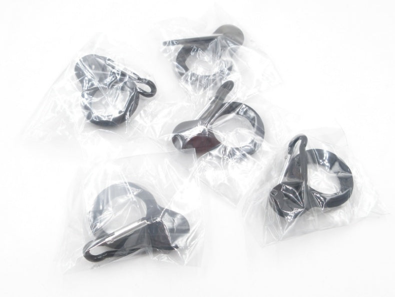 Black water bottle buckle set in clear plastic bags