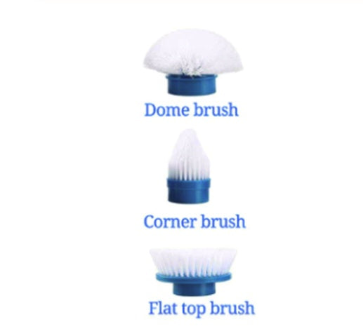 Electric cleaning brush attachment set with dome, corner, and flat-top heads