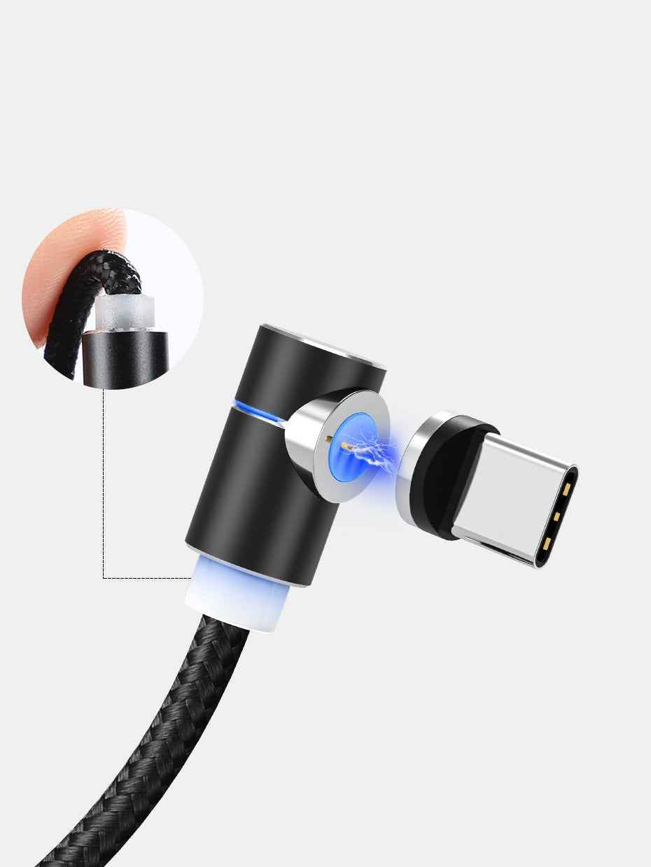 Black magnetic charging cable with USB-A plug and angled magnetic connector