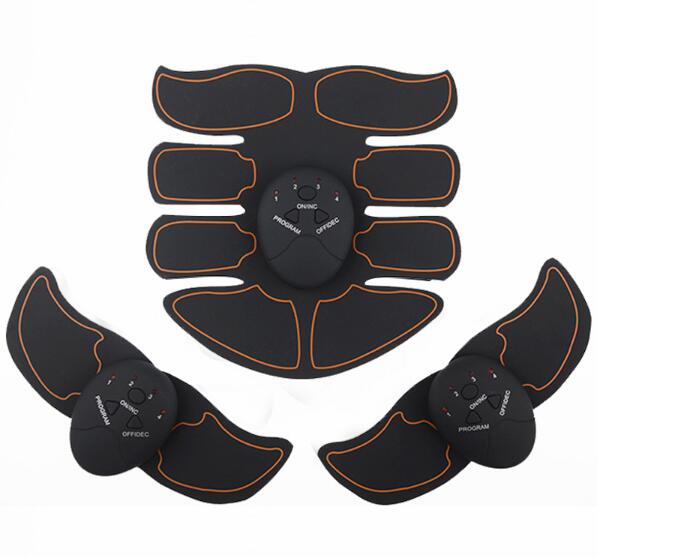 Black EMS muscle trainer electrode pad set with central control unit