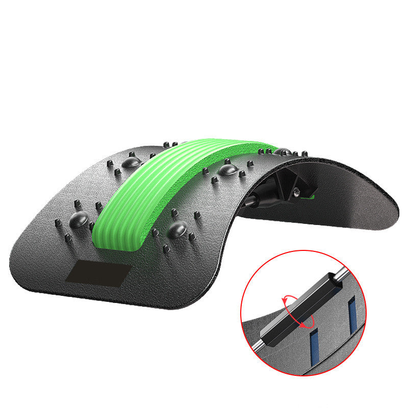 Lumbar traction waist brace, dark gray with lime green support band and adjustable strap