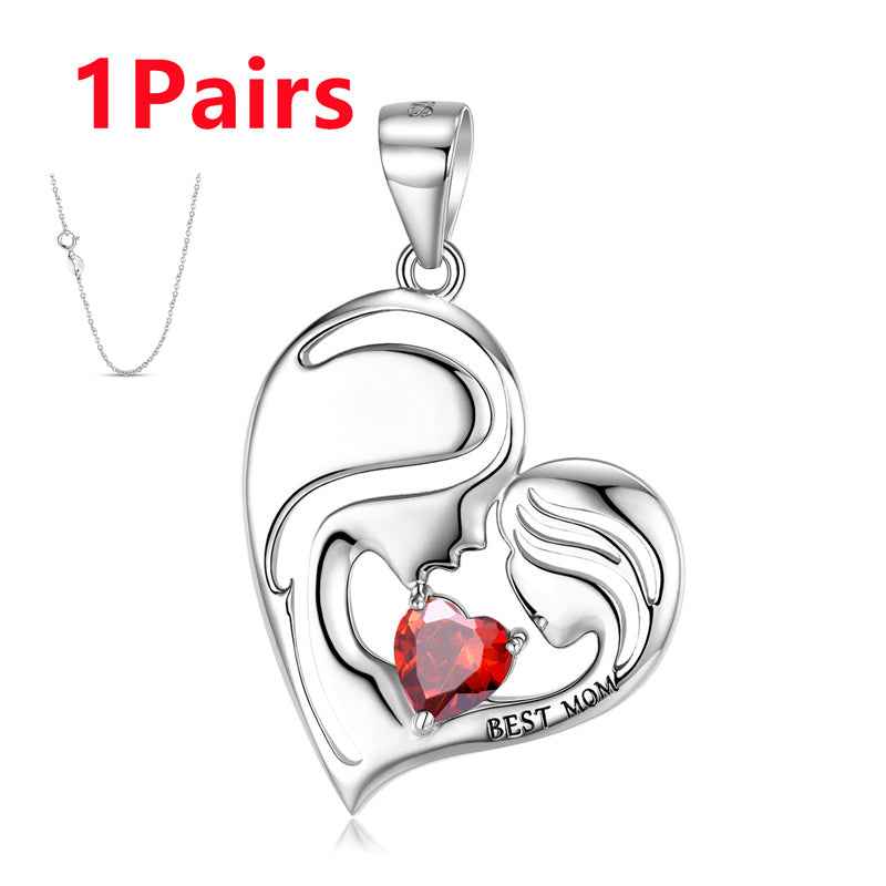 S925 sterling silver heart pendant with red crystal and Best Mom engraving
