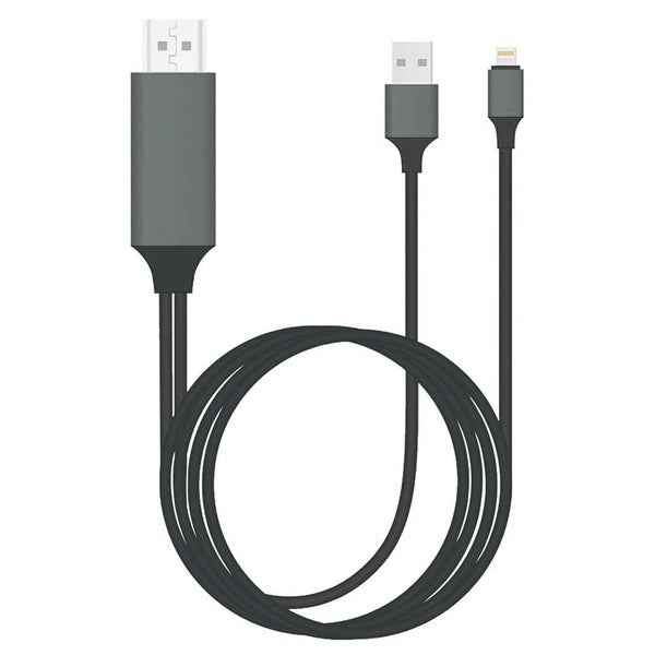 Black mobile phone projection cable with HDMI adapter and Type-C connector ends, coiled cord
