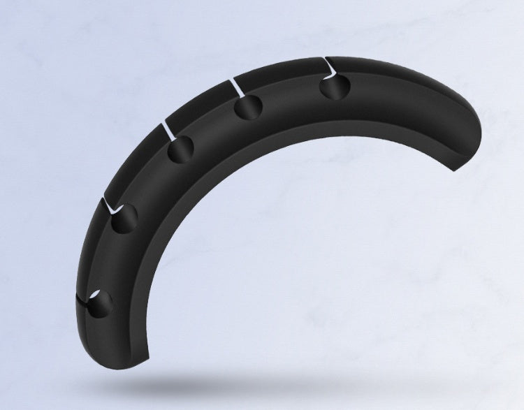Curved black silicone cable organizer clips with small peg openings