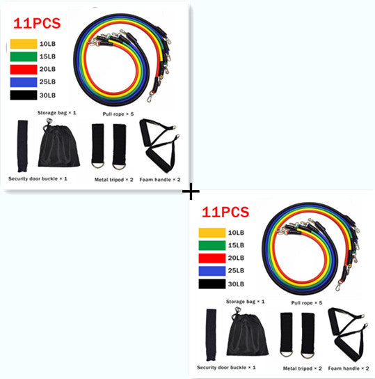 11-piece rainbow resistance rope band kit with tripod stands, door buckle, and bag