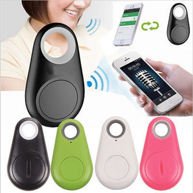 Bluetooth anti-lost key finder fobs set in black, green, white, and pink.