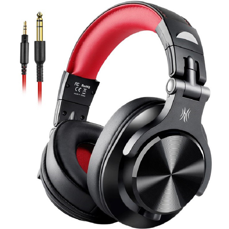 Red and black over-ear headphones with padded headband and cushioned earcups