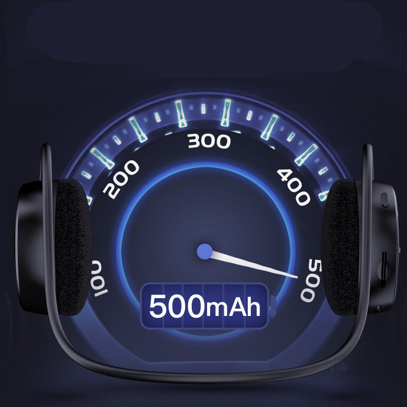 Black bone conduction Bluetooth headphones with blue battery level indicator display