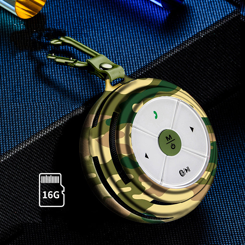 Portable Bluetooth speaker, camouflage shell with 16G label, green control center and strap