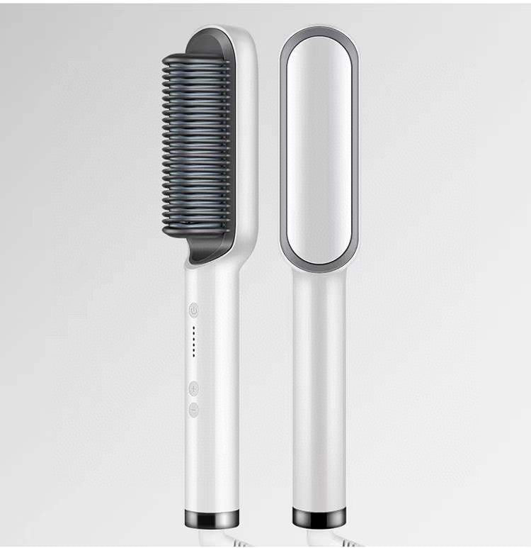 White 2-in-1 hair straightener and hot comb with heated comb plates