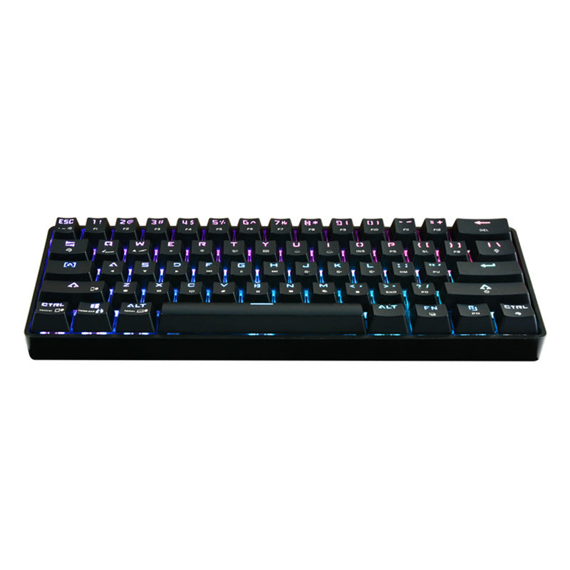 Mechanical keyboard full size view with RGB backlit keycaps and black case.