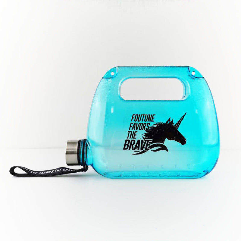 1500ml blue plastic water bottle with handle grip and carry strap