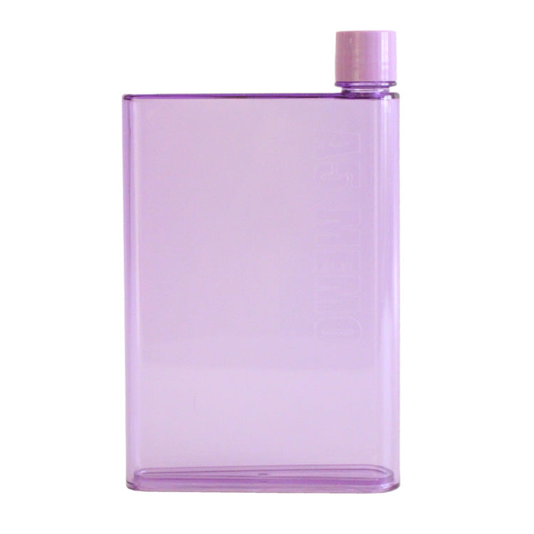 Plastic flat water bottle cup, purple with matching purple screw cap