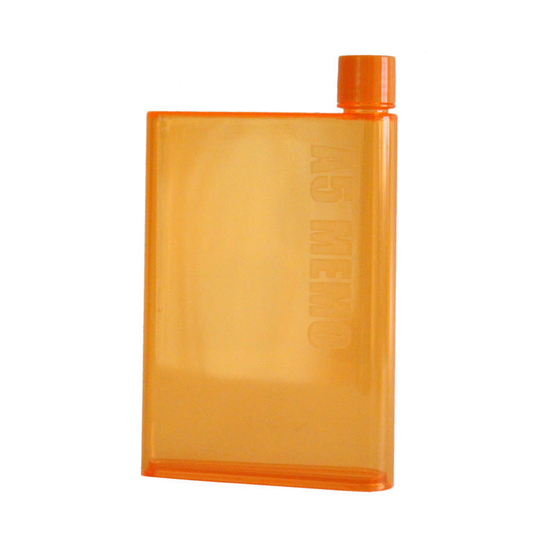 Plastic flat water bottle cup, orange with matching orange screw cap