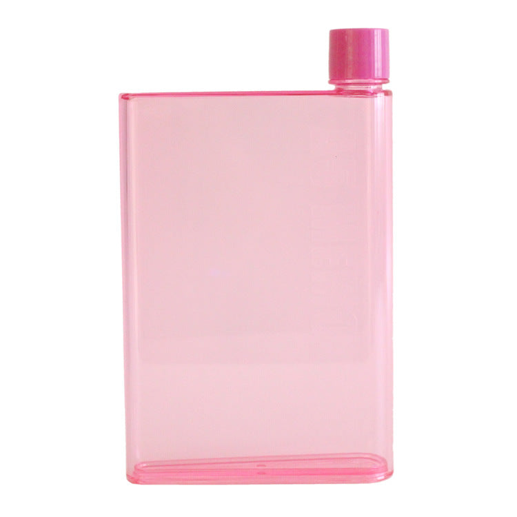 Plastic flat water bottle cup, pink with matching pink screw cap