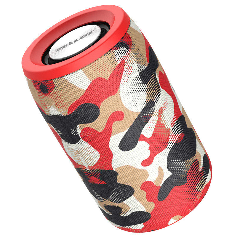 Camouflage wireless Bluetooth mini speaker with red top rim and side controls