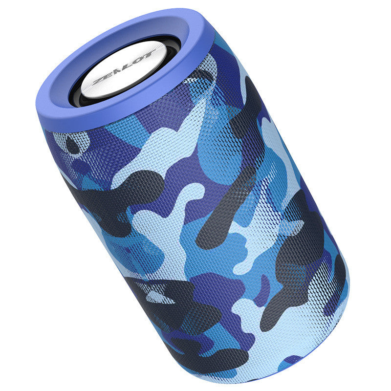 Blue camo wireless Bluetooth mini speaker with round top grille