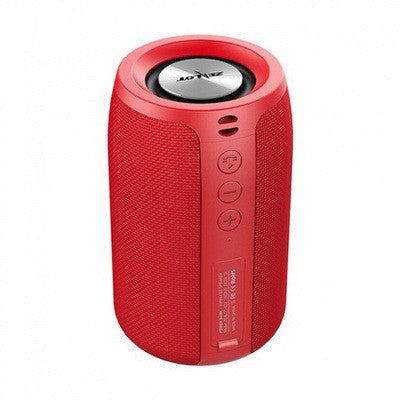 Red wireless Bluetooth mini speaker with side buttons and top grille