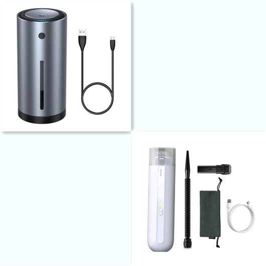 Wireless handheld vacuum cleaner set, gray cylinder unit with two nozzles and charging cable
