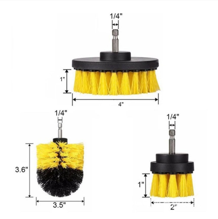 Round yellow bristle drill cleaning brush head with metal quick-connect shaft