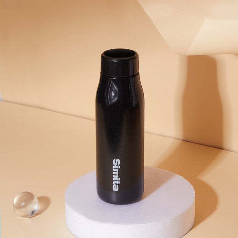 Black vacuum flask with temperature display, stainless steel thermos bottle