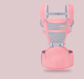 Pink baby waist carrier and stool with textured mesh bib and padded seat