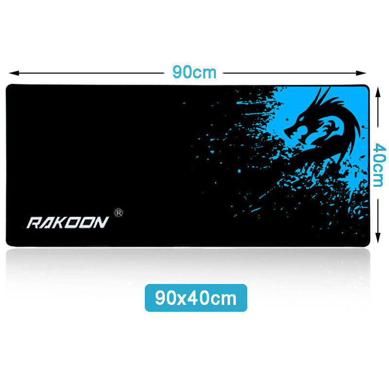 Rectangular mouse pad, black with blue dragon graphic and RAKOON logo, 90x40cm