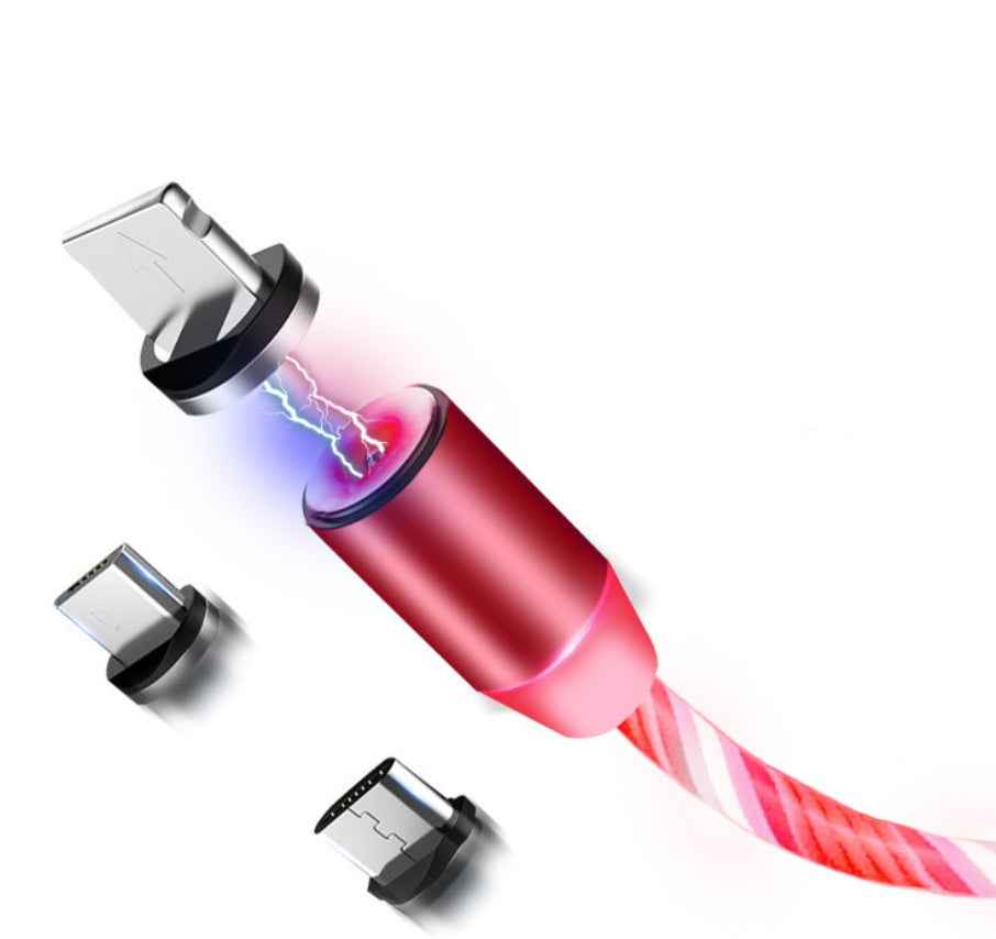 Red braided magnetic charging cable with USB connector and snap-on magnetic head