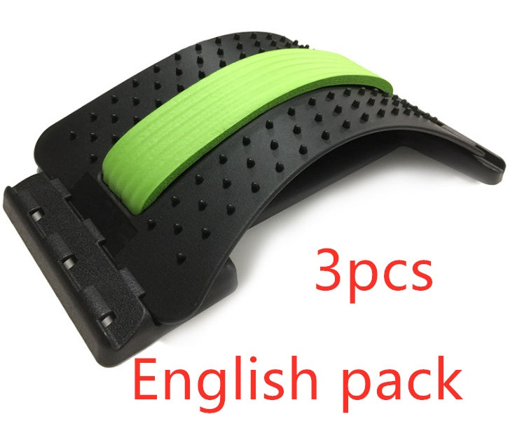 Lumbar traction waist brace with green support pad and perforated black belt