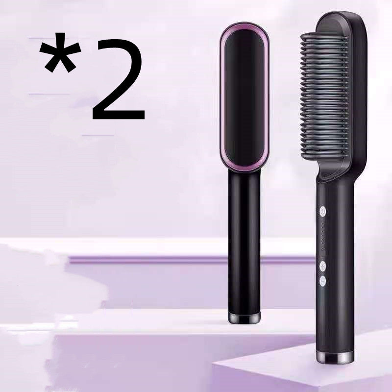 Black and purple 2-in-1 hair straightener with heated hot comb attachment