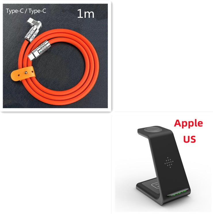 Wireless charger stand with 1m Type-C to Type-C cable, orange cable, black stand