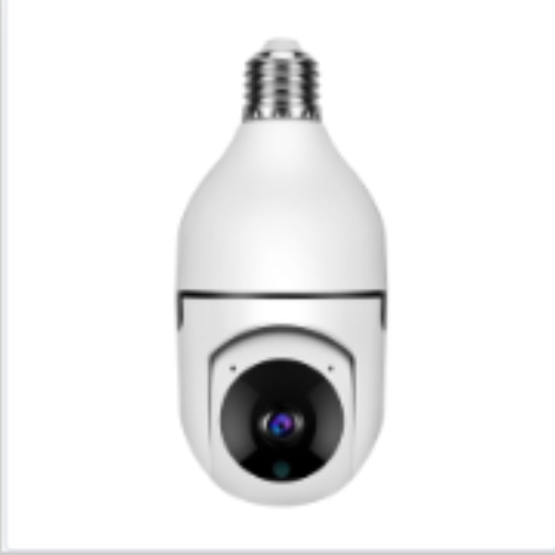 WiFi security camera bulb close-up with front lens and LED ring