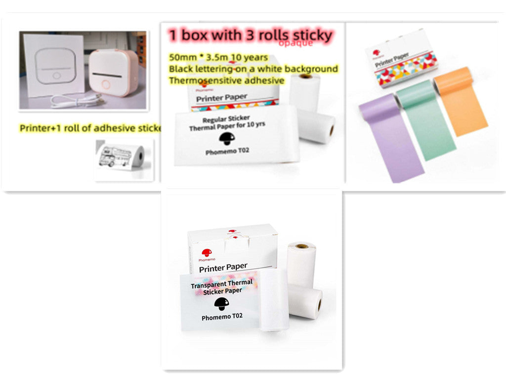 Mini label printer with printer paper box and two rolls of thermal label paper