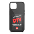 Black phone case with DIY display graphic and “Customize your own mobile phone case” text