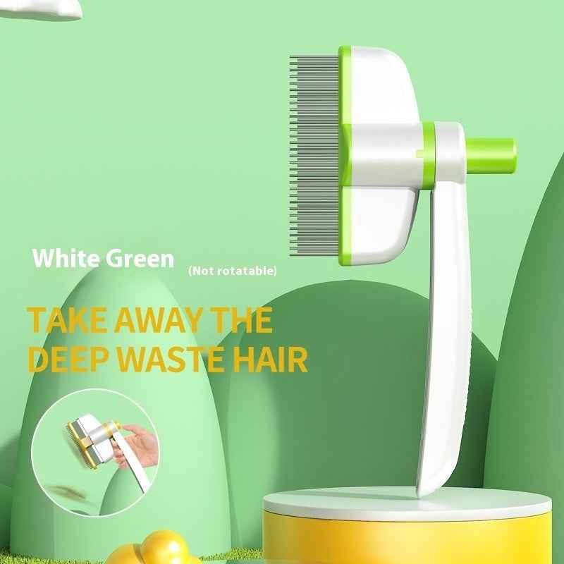 Pet grooming comb brush in white and green, stationary comb head with dense pins
