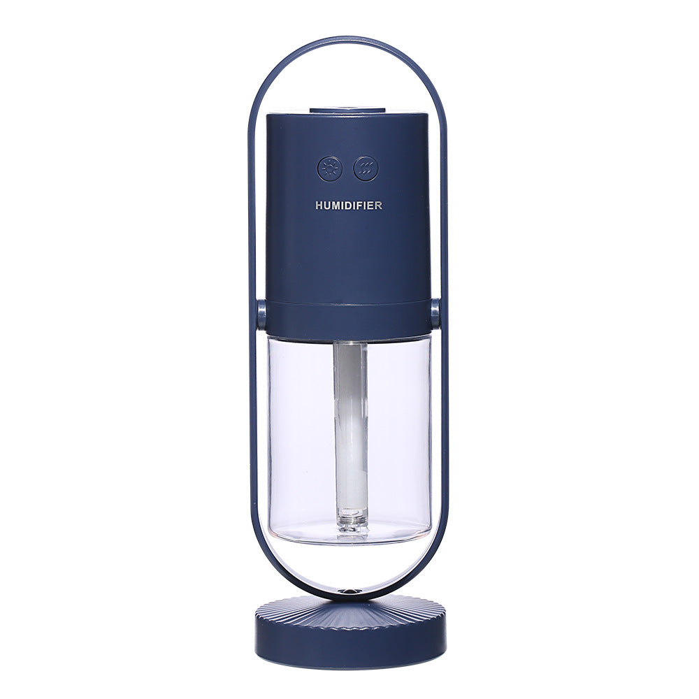 USB air humidifier in dark blue with clear water tank and base