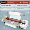 Fully automatic photo laminator with red roller, white body and speed 0.3–3M/min