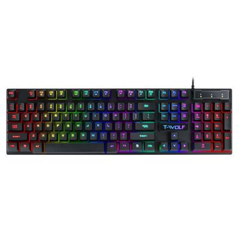 Gaming wired keyboard with multicolor RGB backlit keys, full-width layout