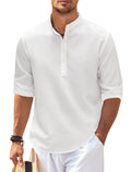 Men's long-sleeve stand-collar shirt in white, button placket