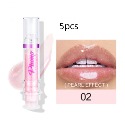 Lip glass liquid lipstick shade 02, 5pcs set, clear tube with pearly pink lip