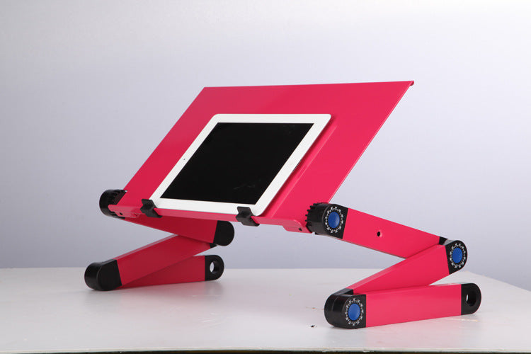 Red adjustable laptop stand with side supports and laptop holder