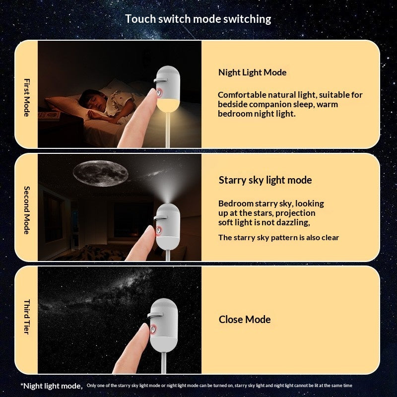 White USB star night light lamp with touch switch and warm glowing bulb